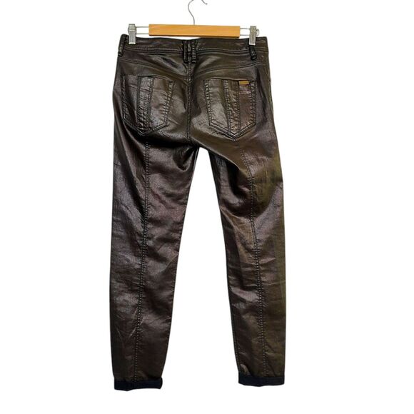 Burberry Britt Pants 28 Brown Waxed Skinny Ankle Low Rise Cuffed Trousers - Picture 5 of 13